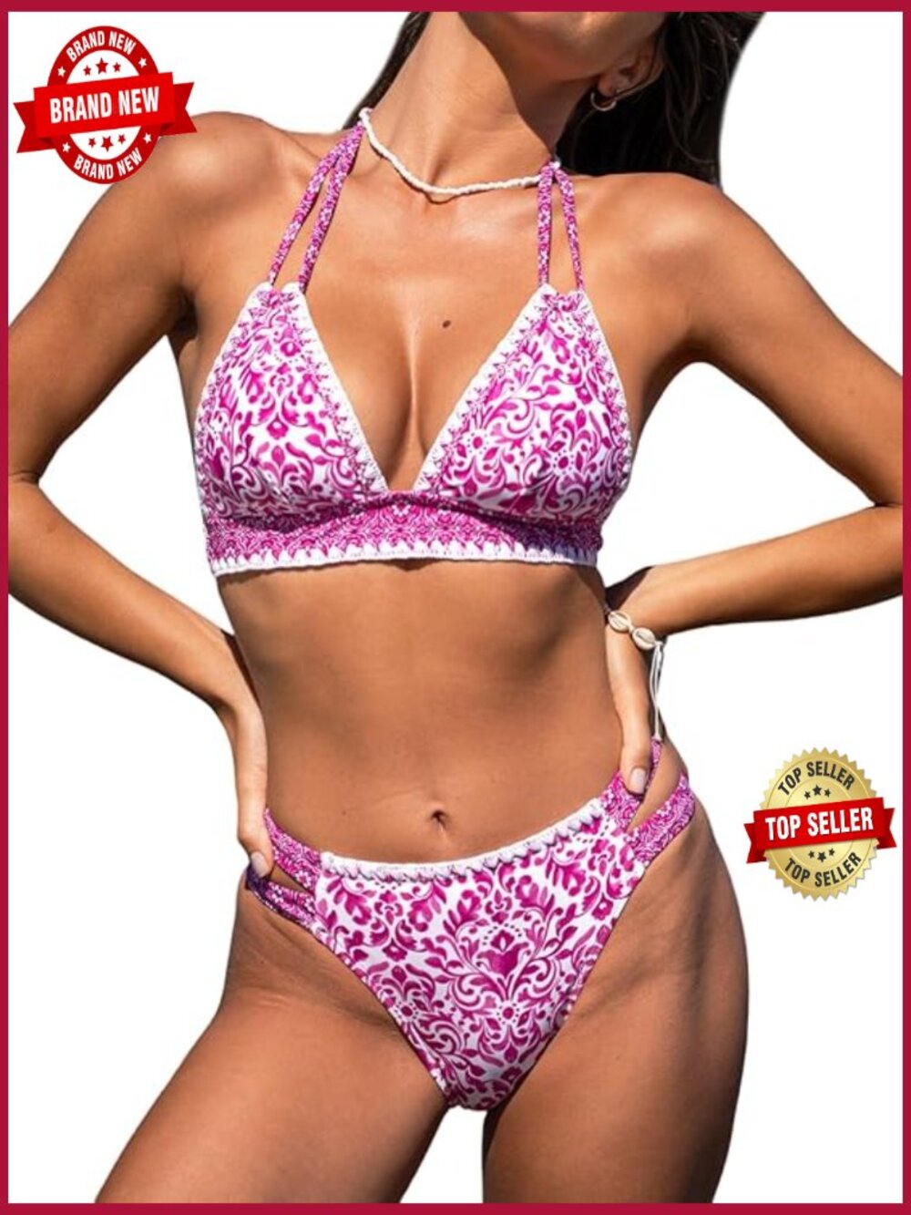 Halter V Neck Bikini Set Cutout Back Cheeky Bottom Two Piece Swimsuit